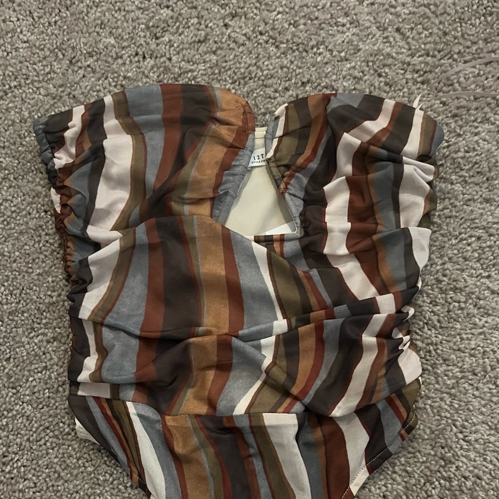 Brown color blocked strapless bodysuit